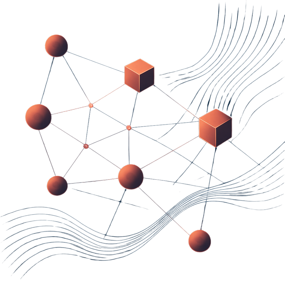 Abstract visualization of interconnected AI systems